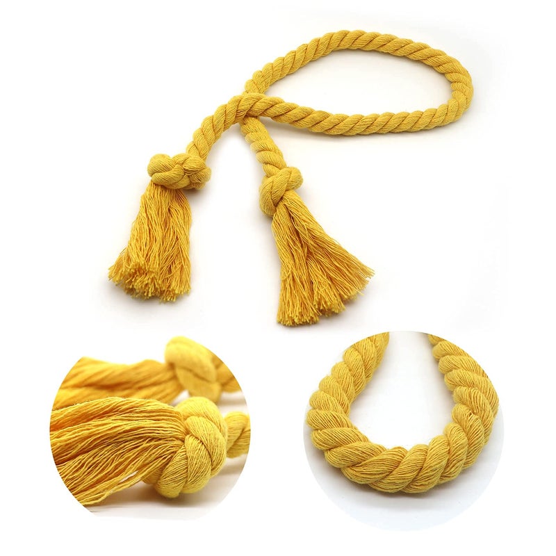 Yteseery 4 Pack Rope Curtain Tiebacks, Natural Cotton Woven Curtain Holdback, Curtain Decorative Holdbacks for Village Rural Boho Style Drapery Tieback, Yellow - Image 5